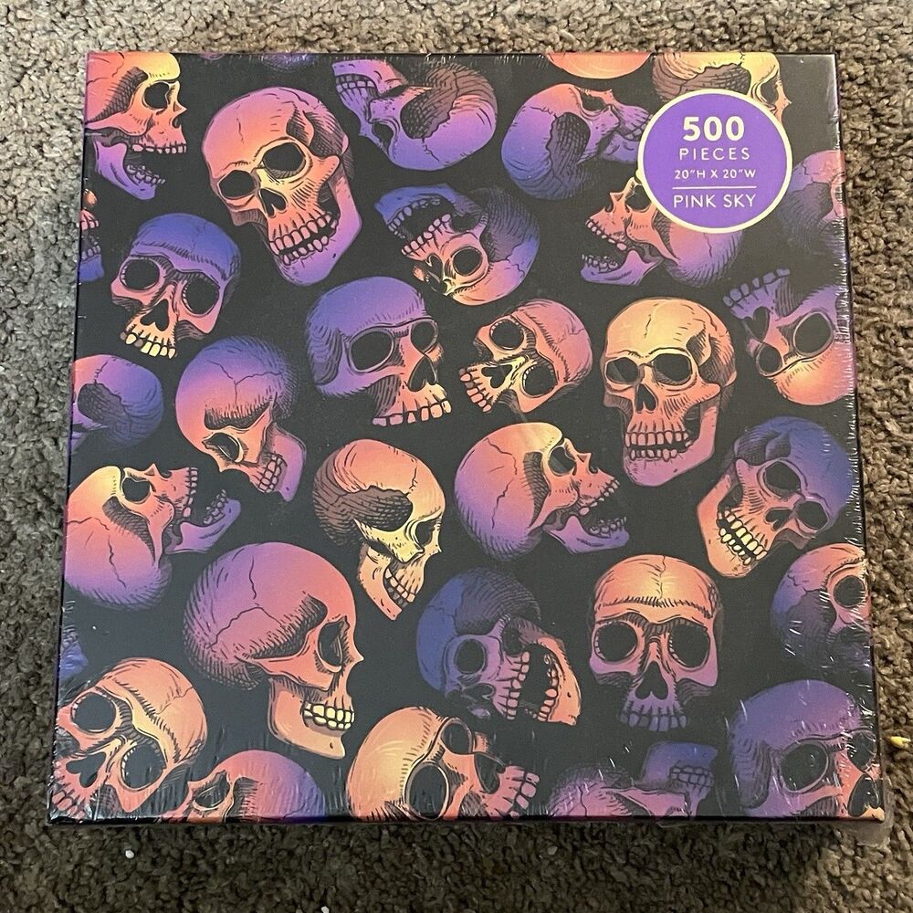 Skull Party Jigsaw Puzzle 500-Pieces Pink Sky New In Box Sealed Halloween Fun